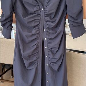 Cinq à Sept Midnight Blue Ruched Long Sleeve Dress